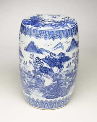 59801 16 in. Blue & White Drum Garden Stool