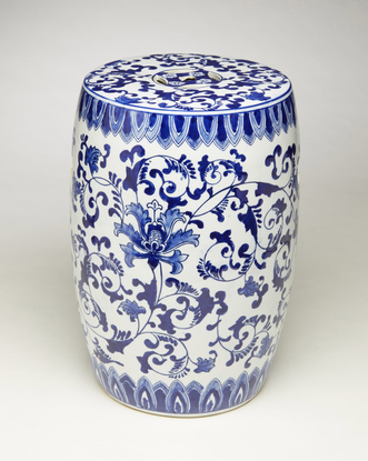 16 in. Blue & White Drum Garden Stool