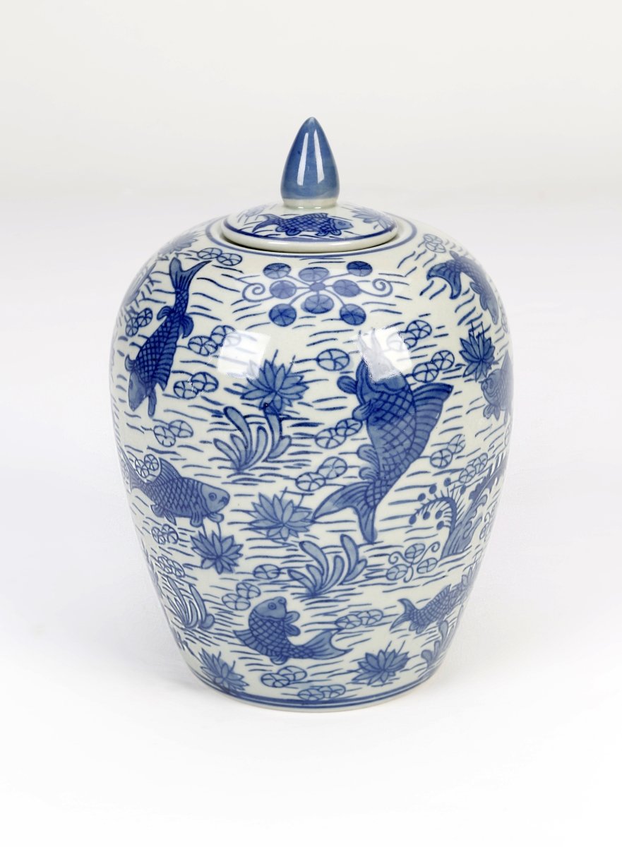 Picture of AA Importing 67027 8.5 in. Koi Pond Design Ginger Jar