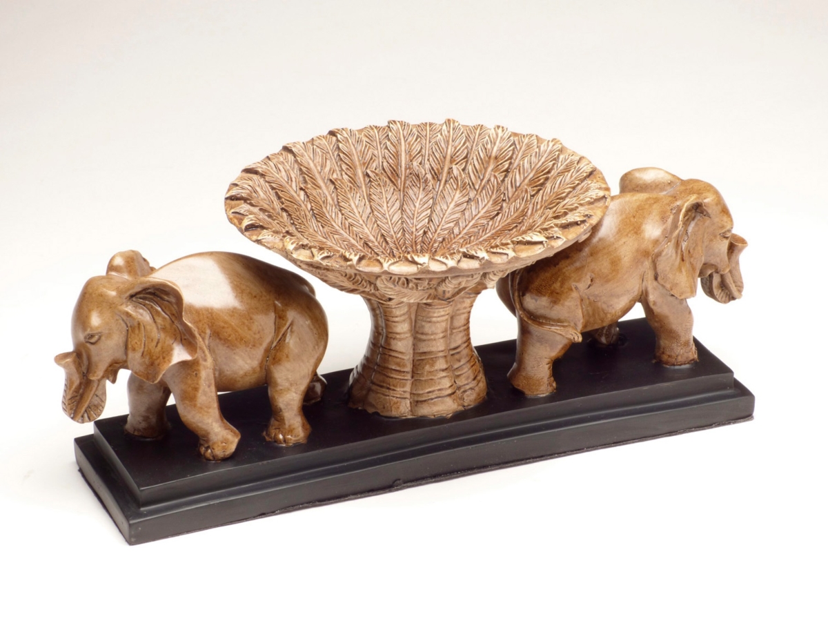 Picture of AA Importing 66106 Two Elephants Bowl, Tan