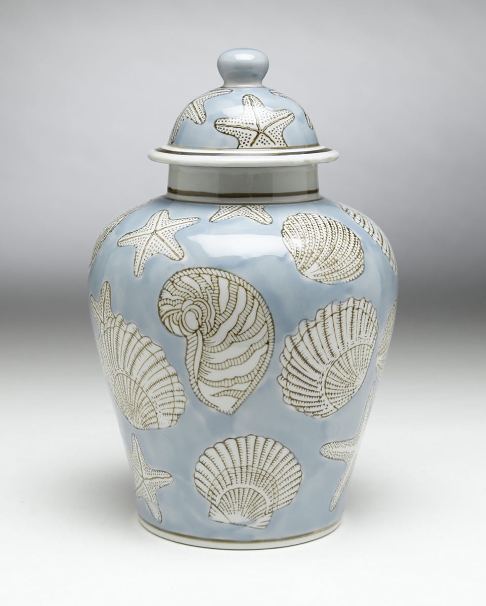 Picture of AA Importing 59728 Blue & White Beach Design Ginger Jar