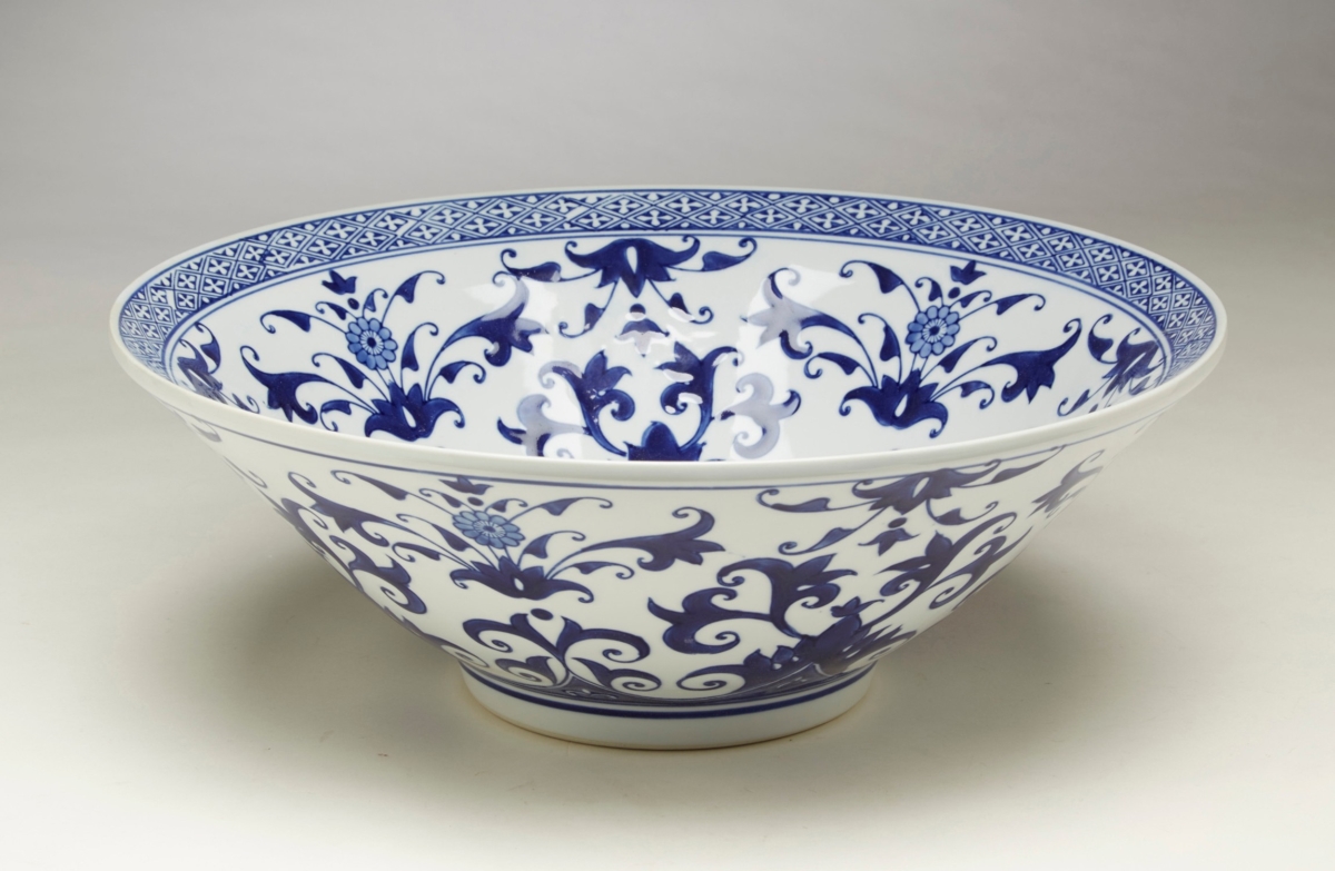 Picture of AA Importing 59817 Large Flared Blue & White Floral Bowl
