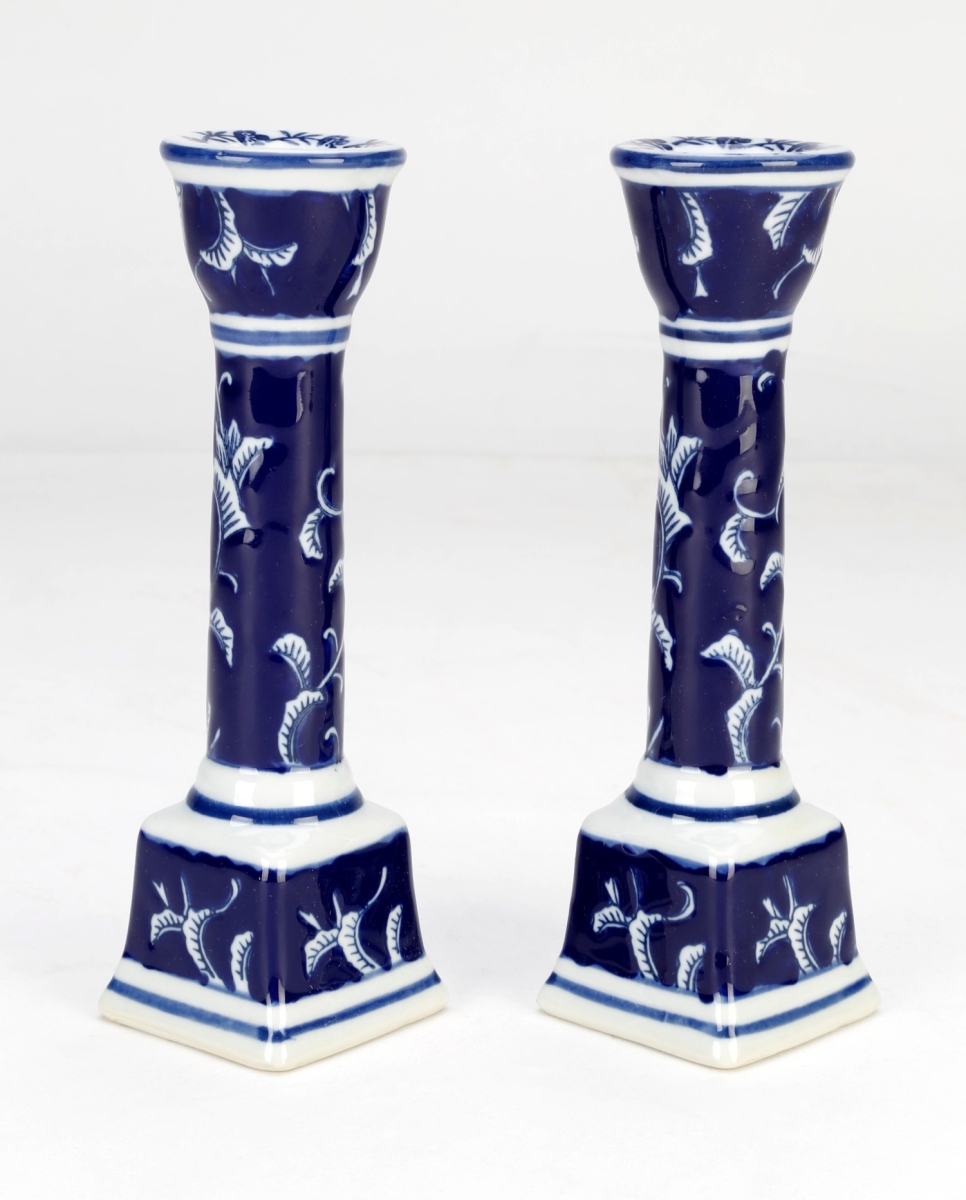 Picture of AA Importing 59991 Dark Blue Floral Candlestick, Pack of 2