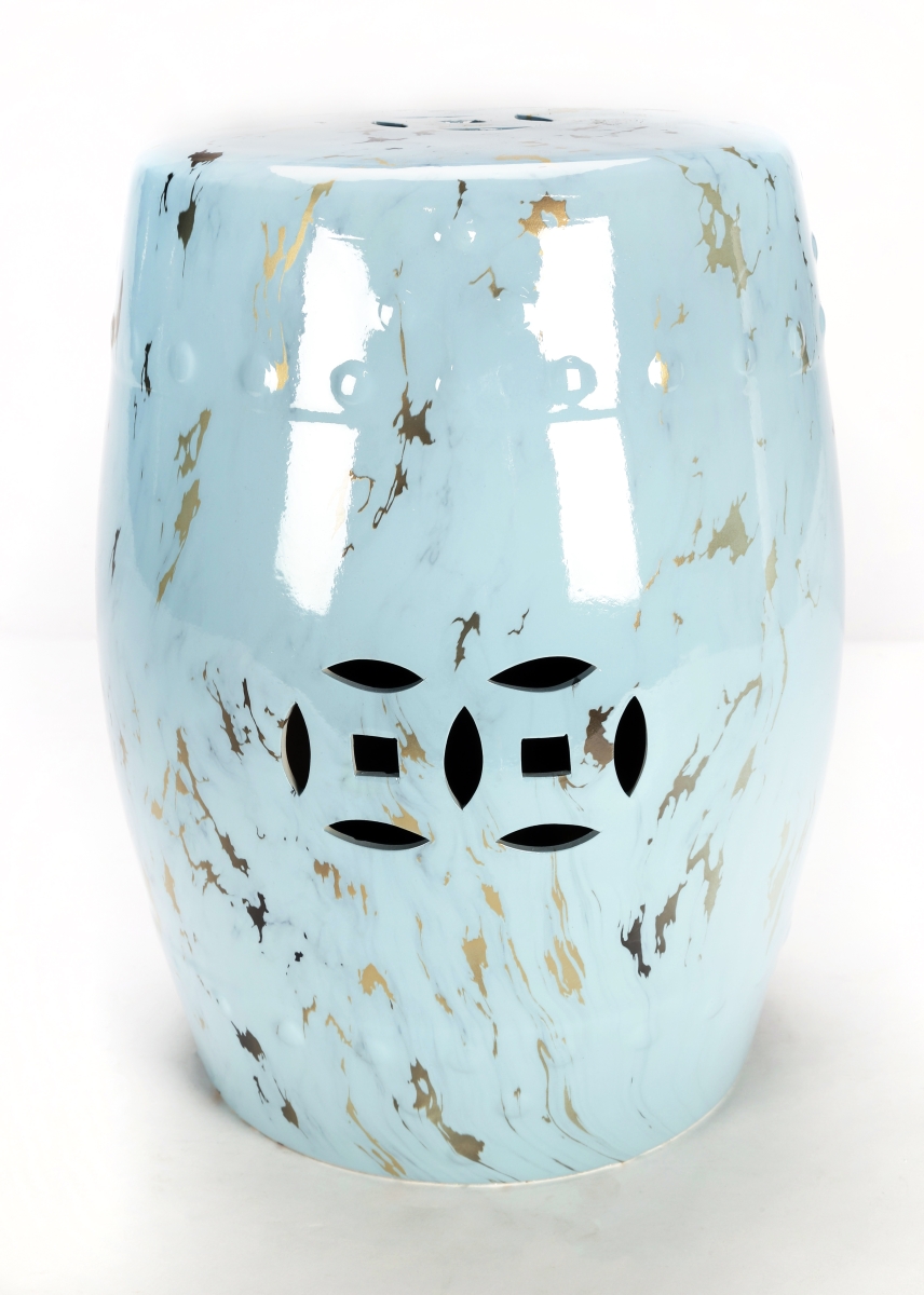 Picture of AA Importing 59869-BL Ceramic Garden Stool, Light Blue with Gold Accents