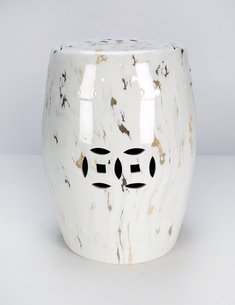Picture of AA Importing 59869-WH Ceramic Garden Stool, White with Gold Accents