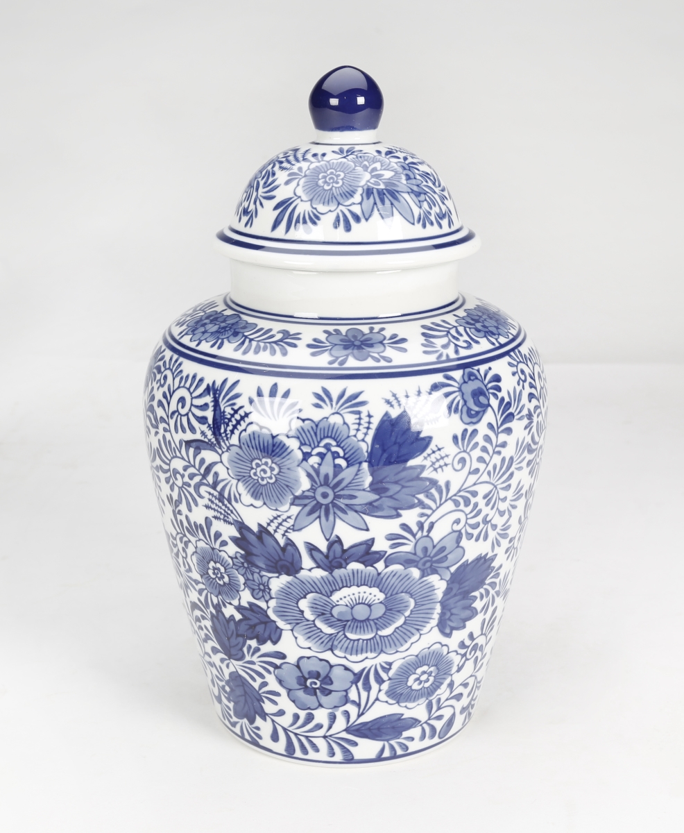 67034 14 in. Blue & White Floral Ginger Jar -  AA Importing