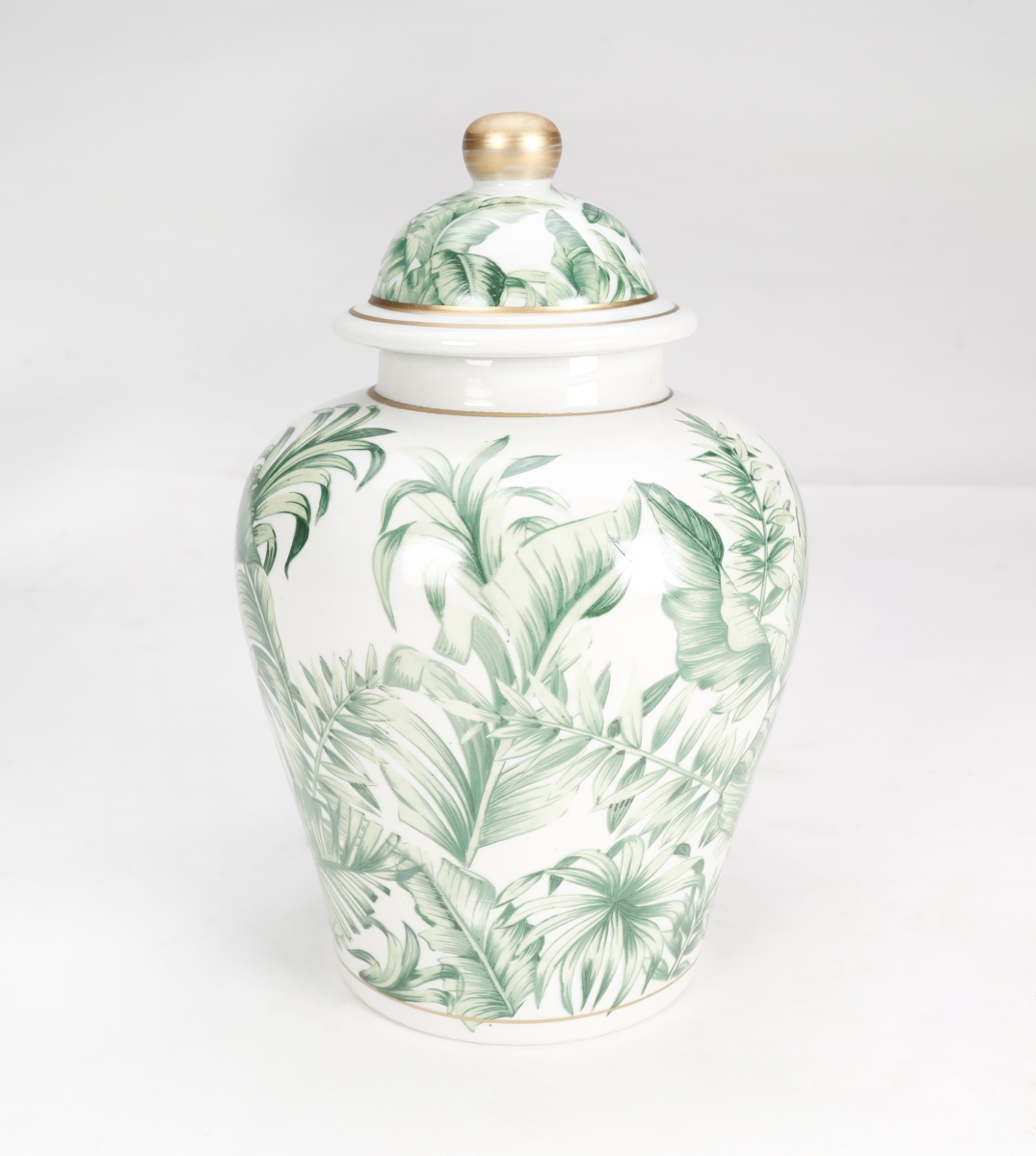 Picture of AA Importing 67078 10 in. Tropical Leaf Ginger Jar, Green with Gold Accents