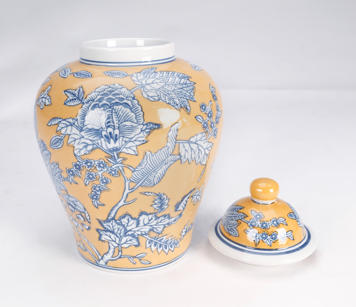 Picture of AA Importing 67079 10 in. Yellow & Blue Floral Ginger Jar
