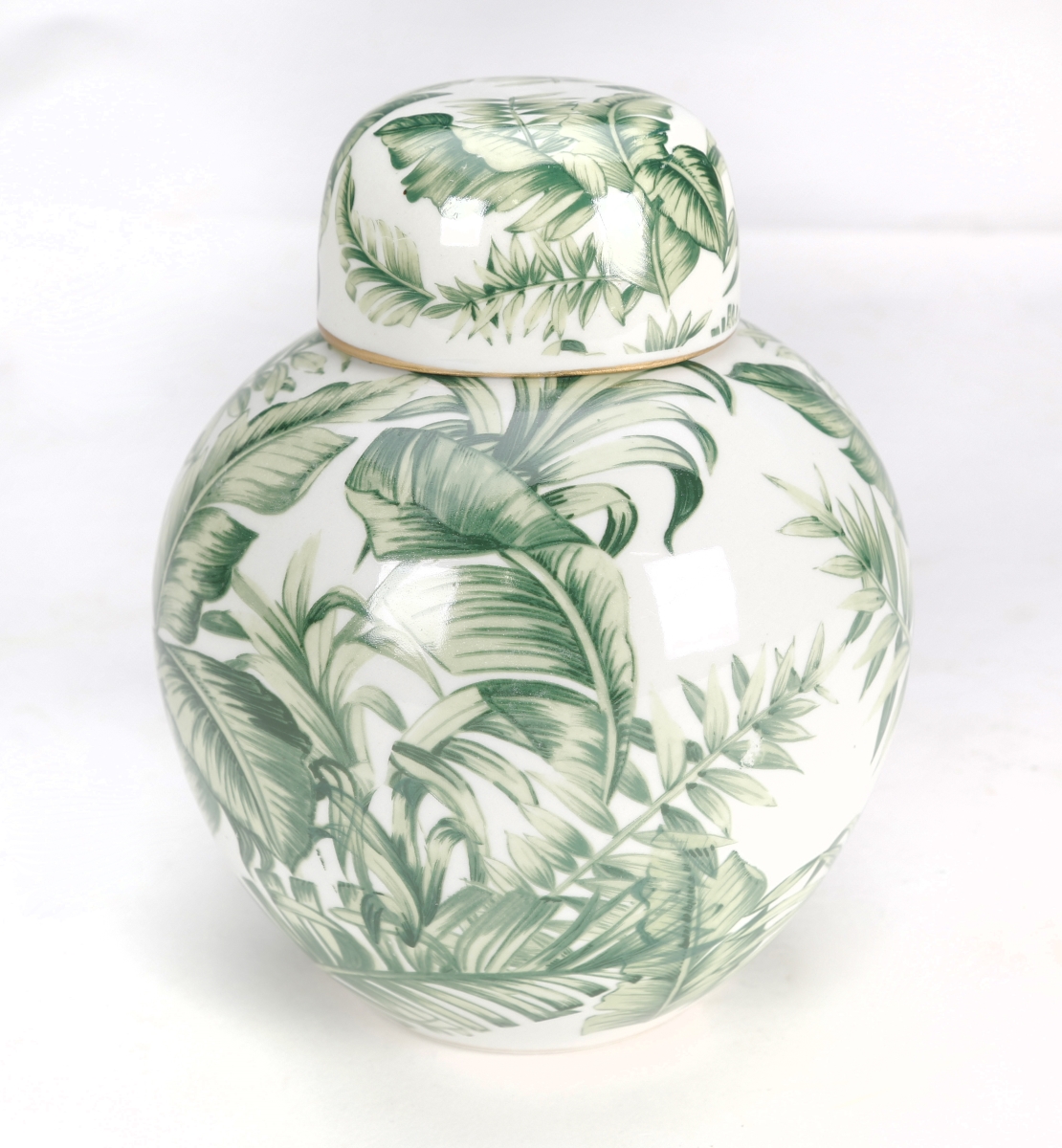 Picture of AA Importing 67083 Tropical Leaf Jar, Green with Gold Accents