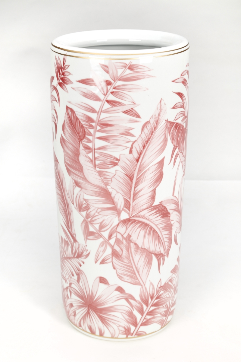 Picture of AA Importing 67085 Tropical Leaf Umbrella Stand, Pink with Gold Accents