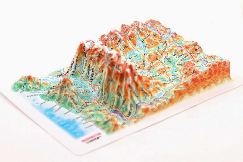 Picture of TestPlay 3341 Washington State Raised Relief Map, Rubberized Foam Backing Plus Magnet - Souvenir Size