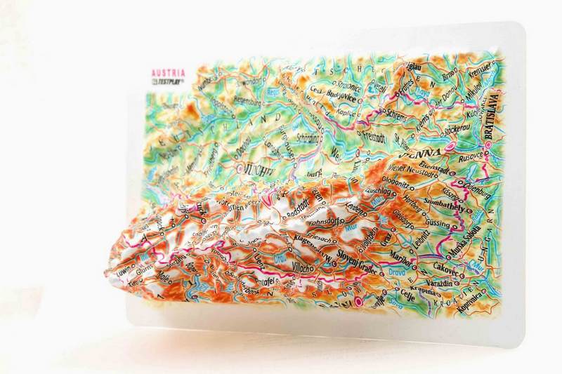 Austria Raised Relief Map, Unframed - Souvenir Size