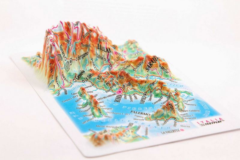 Italy Raised Relief Map, Rubberized Foam Backing Plus Magnet - Souvenir Size