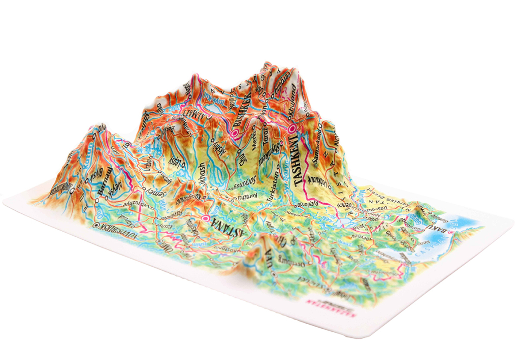 Kazakhstan Raised Relief Map, Rubberized Foam Backing - Souvenir Size