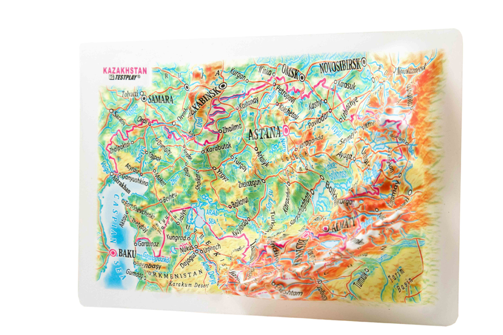 Kazakhstan Raised Relief Map, Unframed - Souvenir Size