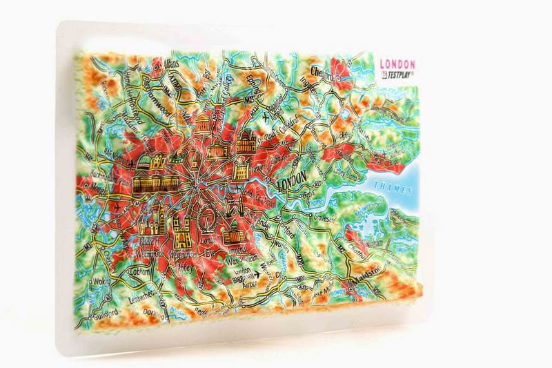 London Raised Relief Map, Rubberized Foam Backing Plus Magnet - Souvenir Size