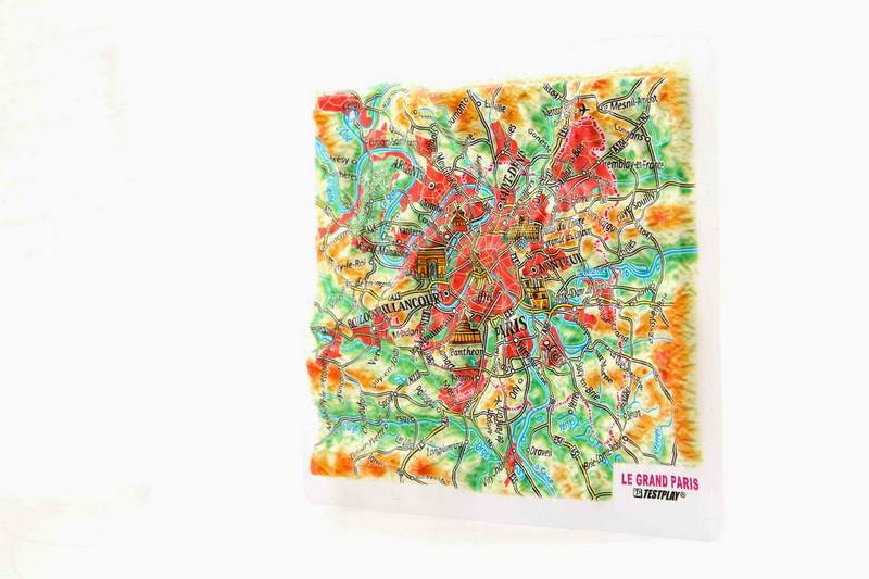 Paris Raised Relief Map, Rubberized Foam Backing Plus Magnet - Souvenir Size
