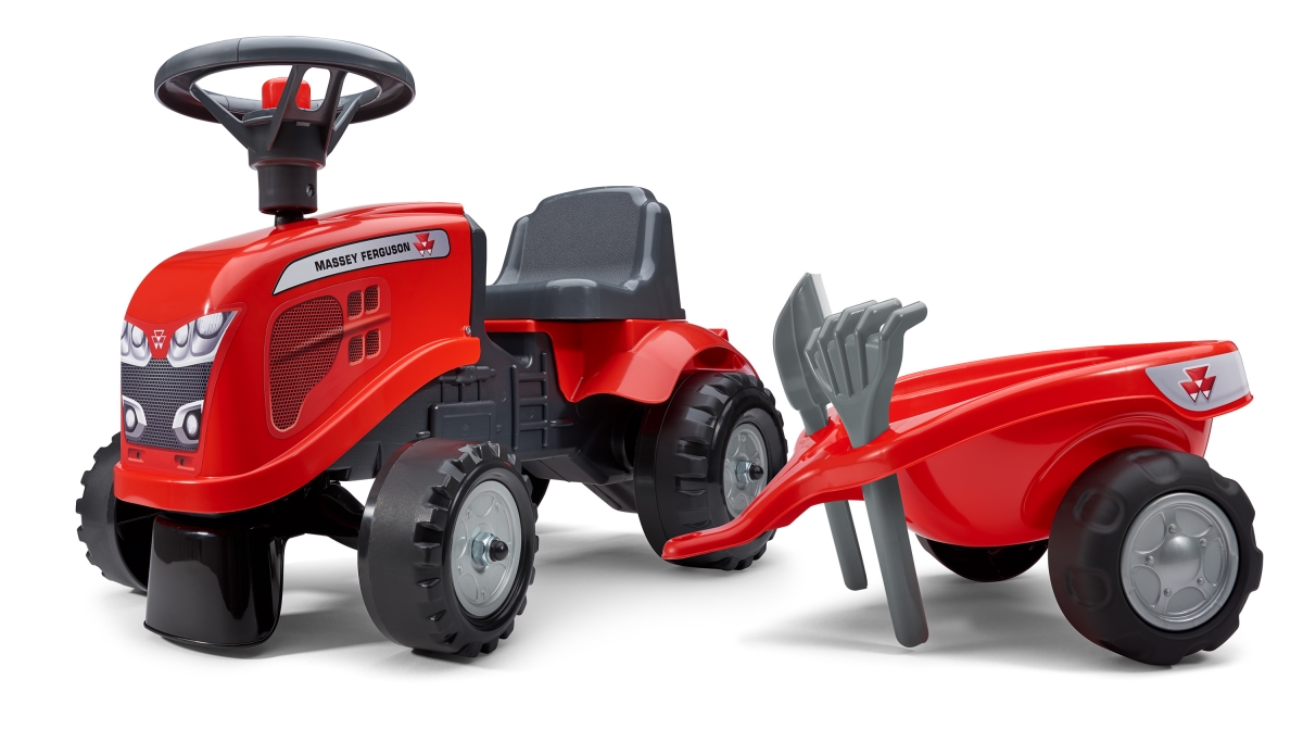 Picture of Falk FA241C Massey Ferguson Ride-On & Push-Along Tractor with Trailer & Tools for 1 Year Kids&#44; Red