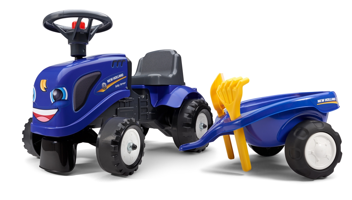 Picture of Falk FA280C New Holland Ride-On & Push-Along Tractor with Trailer & Tools for 1 Year Kids&#44; Blue