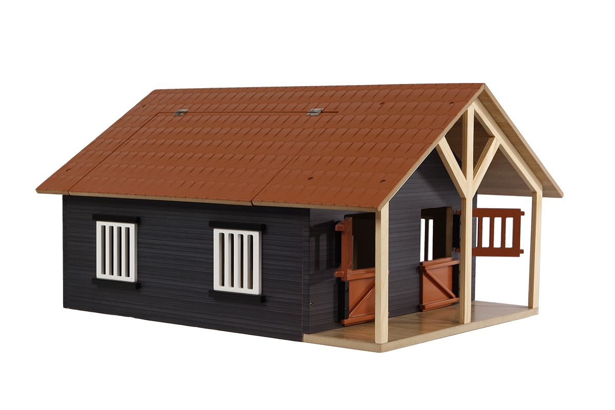1-24 Scale Horse Stable with 2 Boxes & Workshop - Dark Blue & Brown
