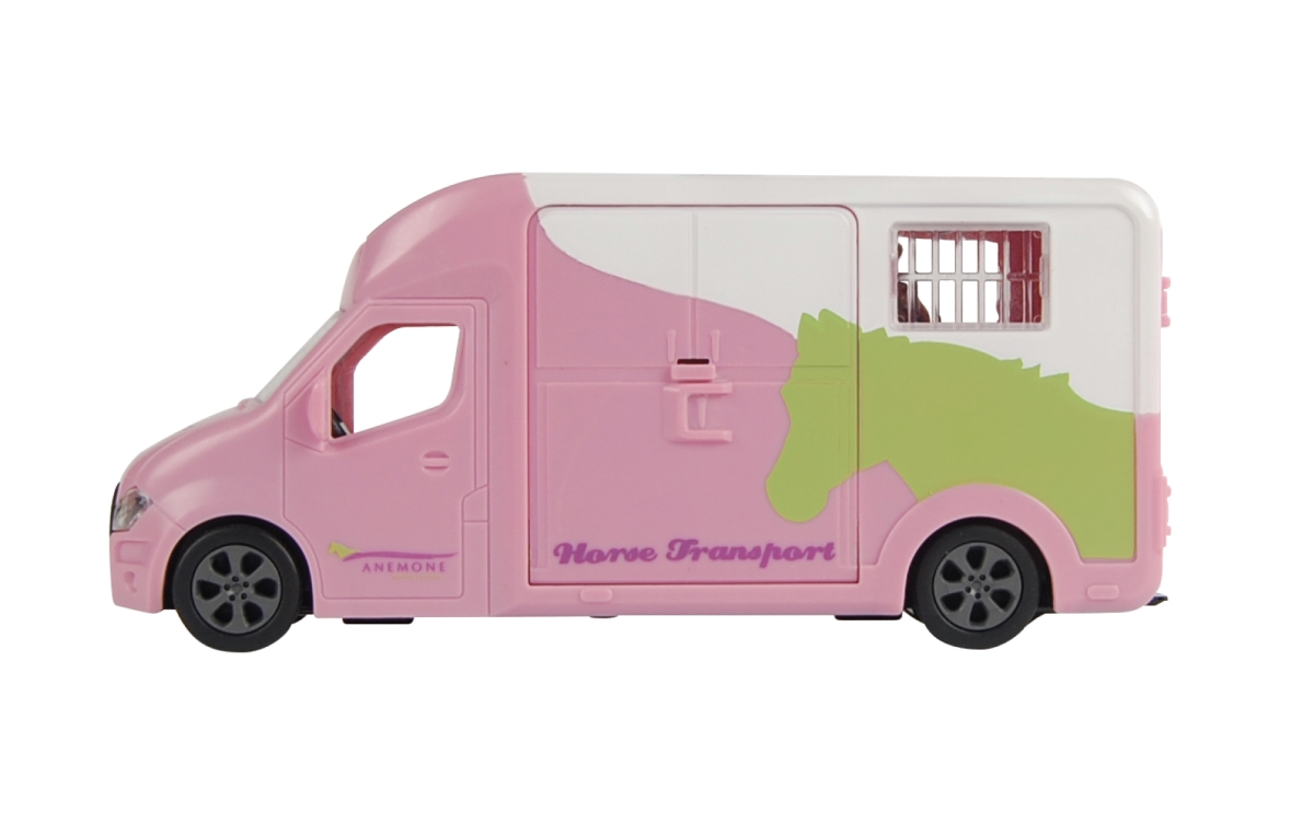 KG510212 1-32 Scale Anemone Horse Truck with One Horse Diecast Pull Back with Light & Sound Pink -  Kids Globe