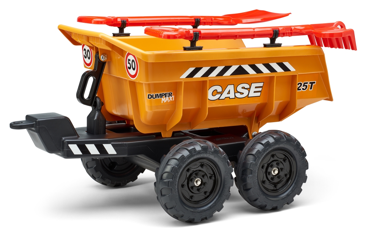 Case CE Twin Axles Maxi Dumper Trailer with Shovel & Rake, Orange