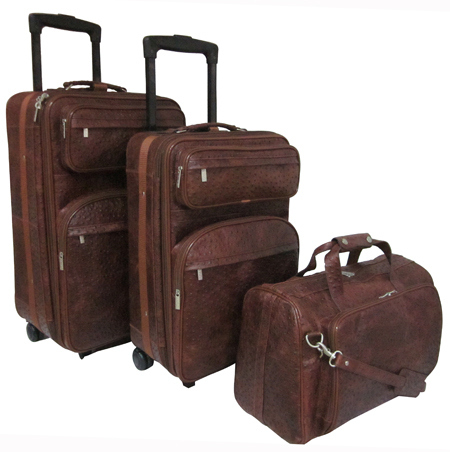 Picture of AmeriLeather 8003-6 Ostrich Print Leather Traveler Set&#44; Brown - 3 Piece