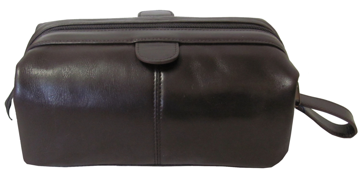 Picture of Amerileather 24-4 Amerileather Zip Top Leather Toiletry Bag, Dark Brown