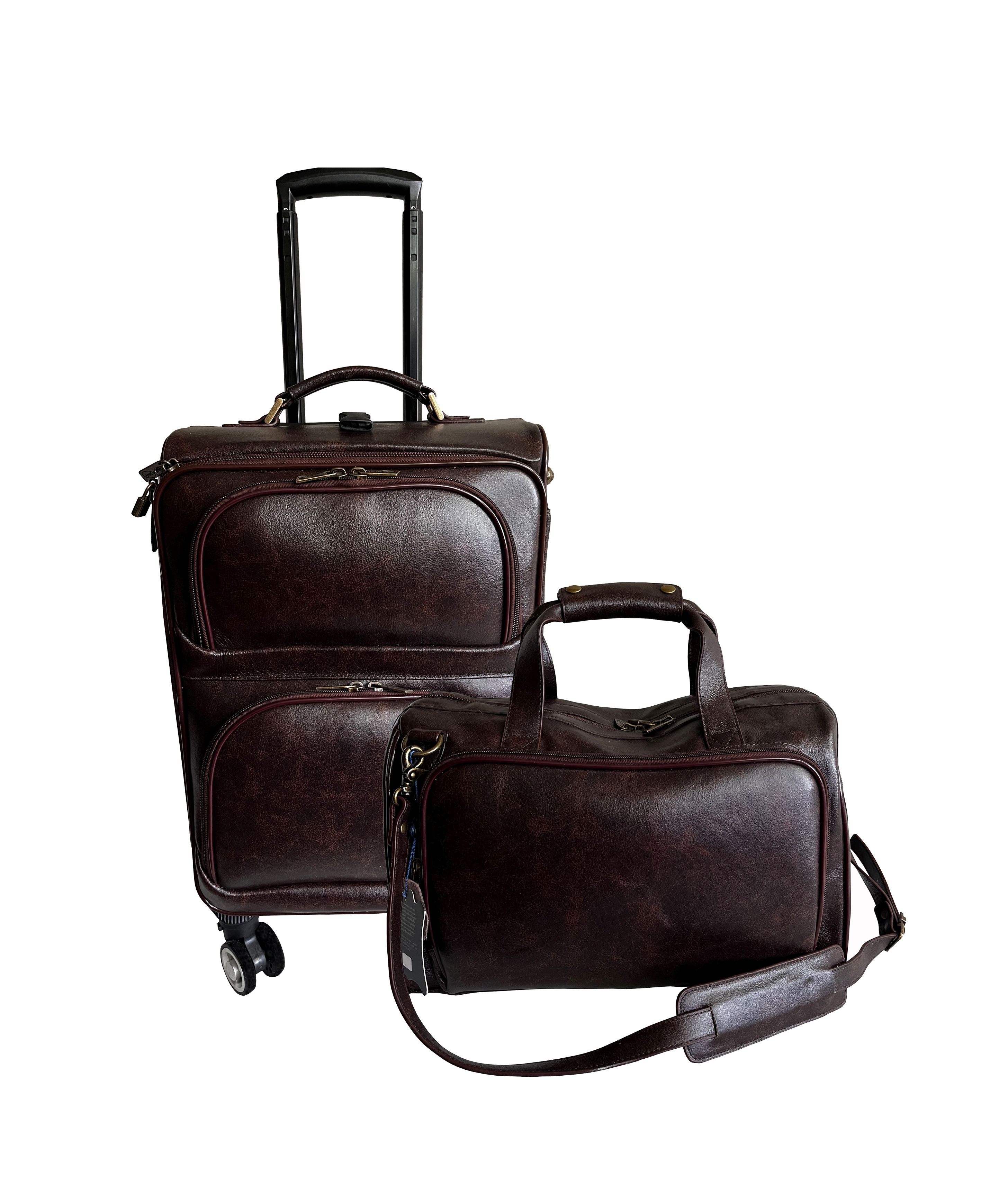 Picture of Amerileather 8602-8 Amerileather Chestnut Brown Leather Two Piece Set Traveler on Spinner Wheels (8602-8)