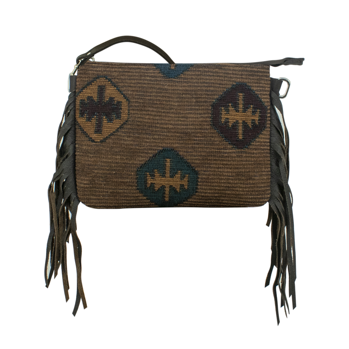 Picture of American West 4007789F Hand Woven Tapestry Crossbody with Fringe&#44; Tan