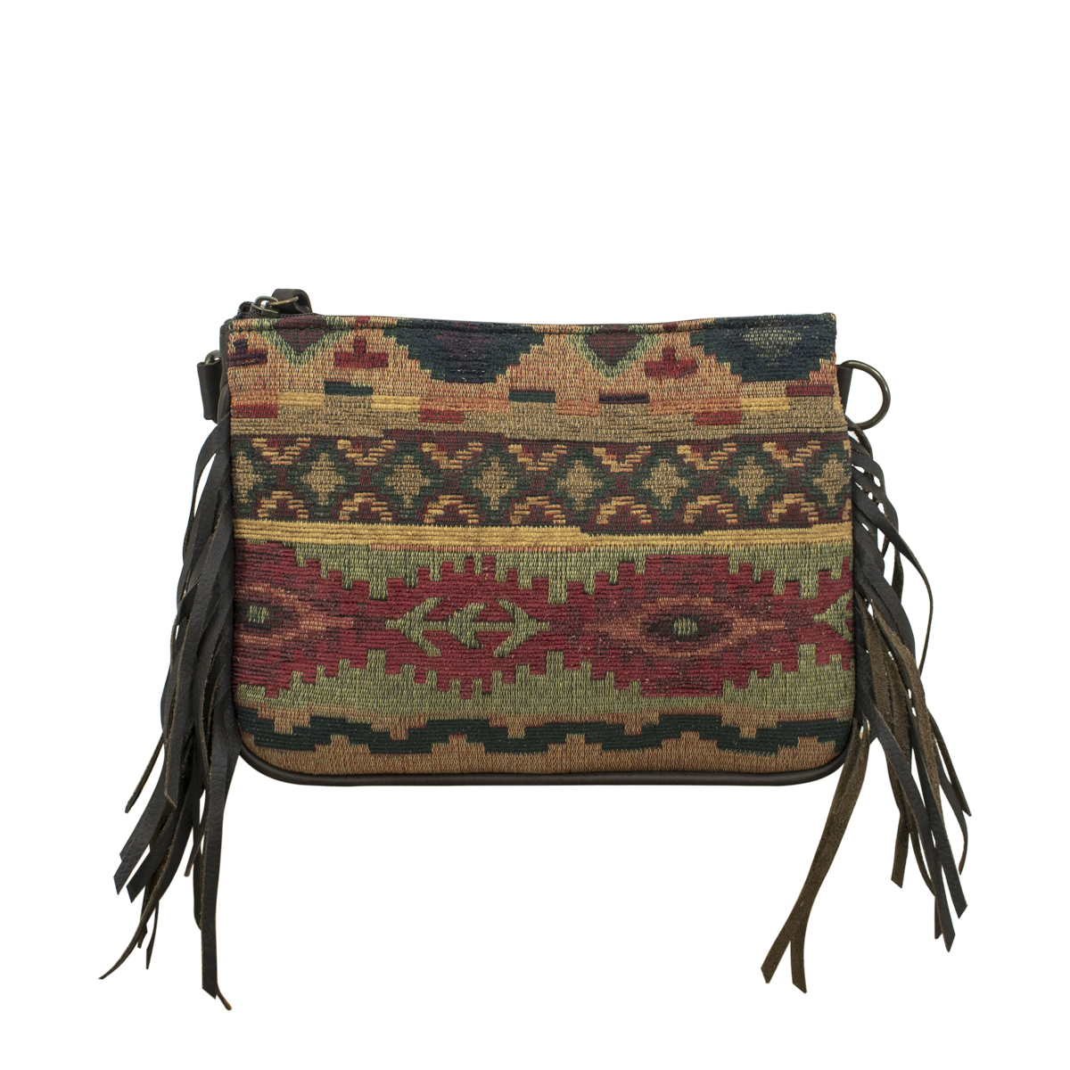 Picture of American West 6140788 28 in. Hand Woven Santa Fe Tapestry Multi-Compartment Crossbody Leather Handbag, Multi Color