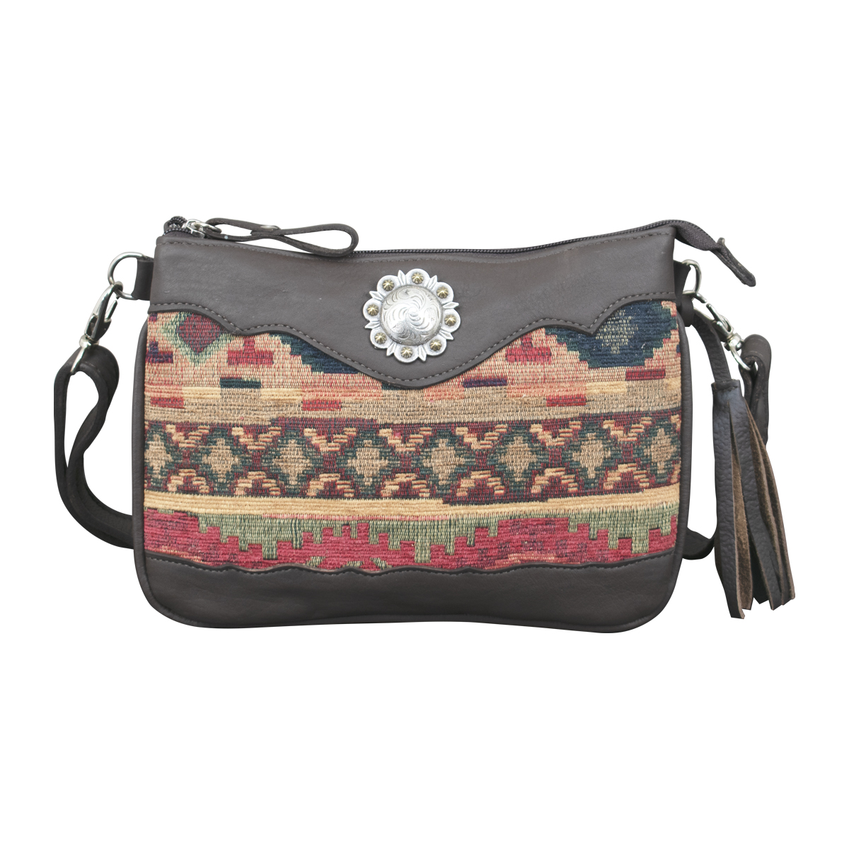 Picture of American West 6140789 28 in. Hand Woven Santa Fe Tapestry Multi-Compartment Crossbody, Multi Color