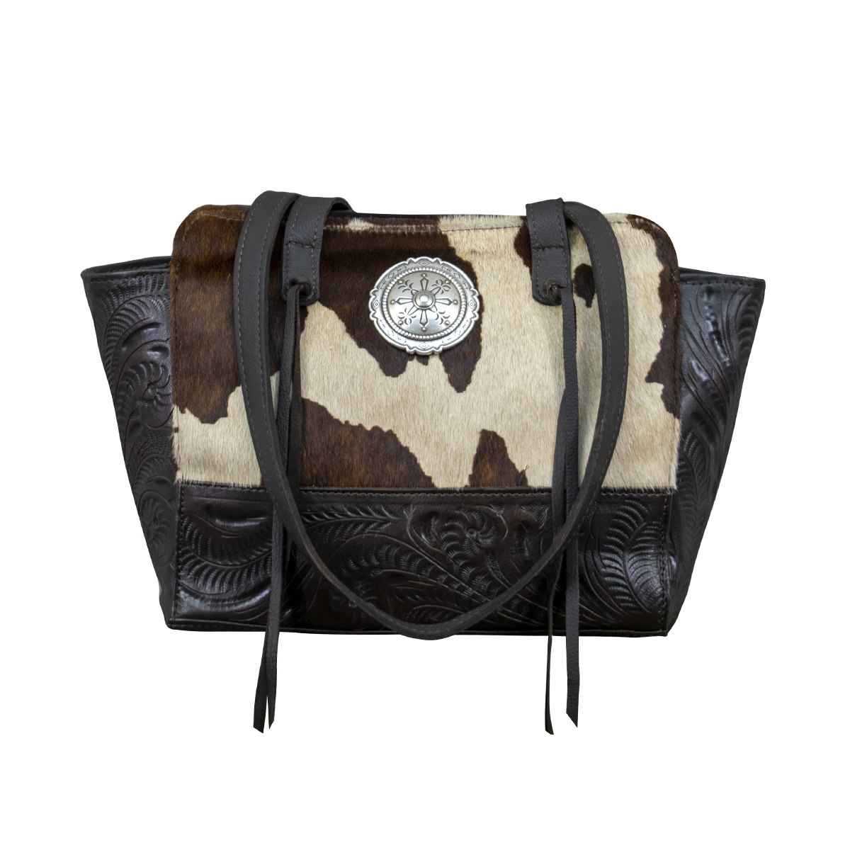 Picture of American West 4150564C 13 in. Cow Town Zip Top Tote with Secret Compartment, Pony Hair On