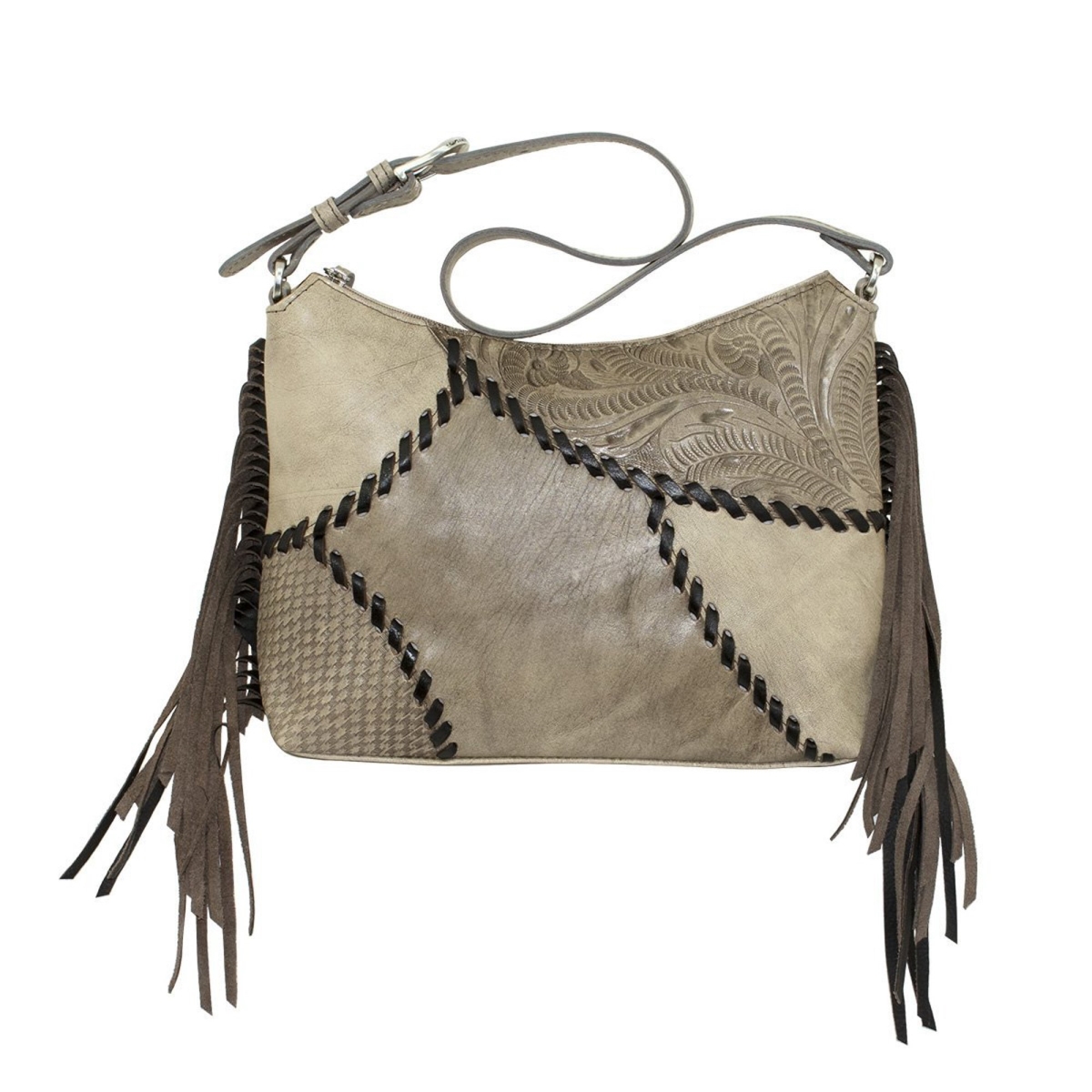 Picture of American West 1752181 Gypsy Patch Zip Top Shoulder Bag&#44; Sand