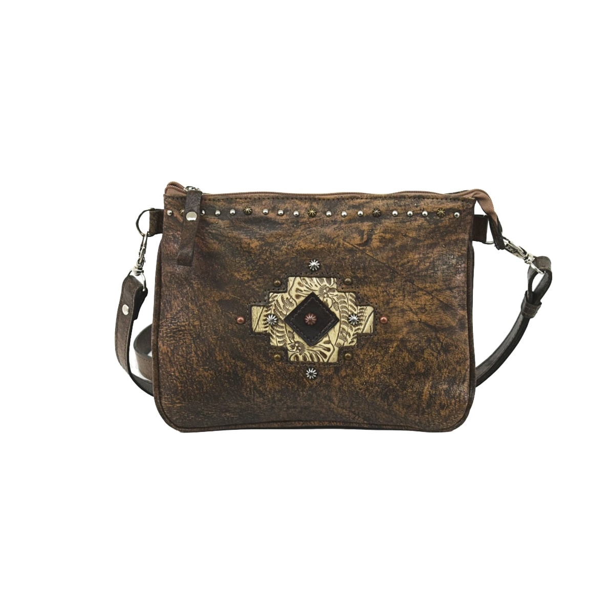 Picture of American West 3483789 Navajo Soul Multi-Compartment Crossbody&#44; Charcoal Brown