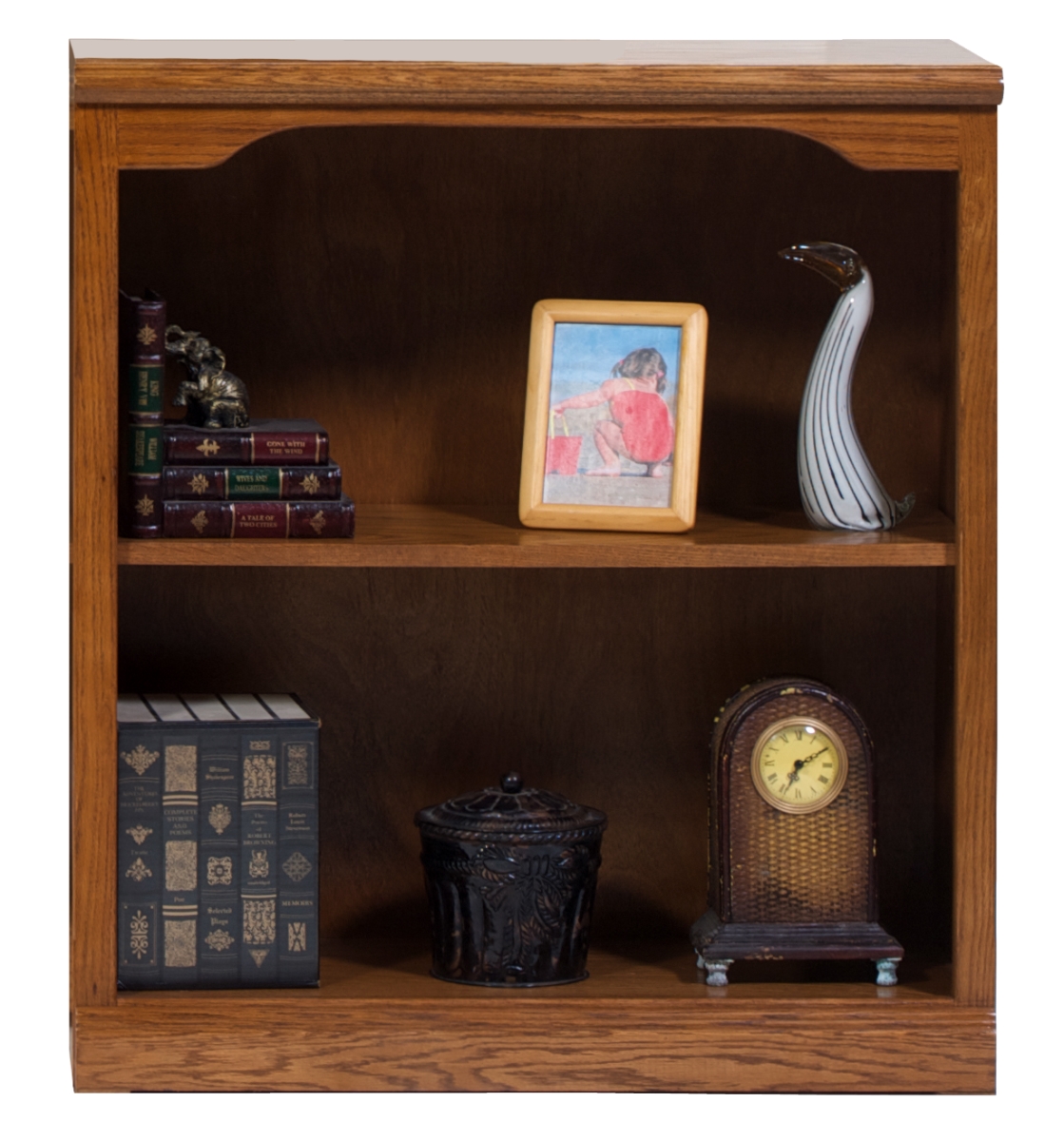 36 in. Oak Open Bookcase with Plain Base, Classic Bourbon
