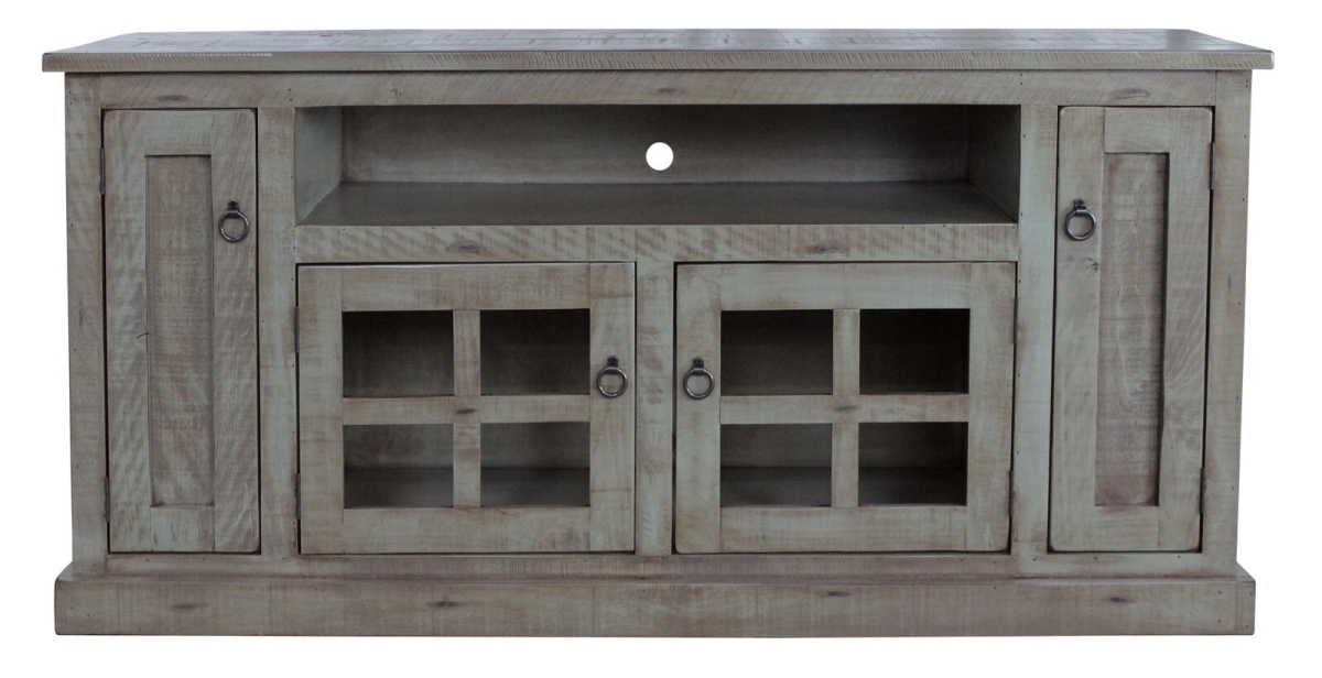 68 in. Rustic TV Stand with 2 Flat Panel Doors, Rustic Light Blue