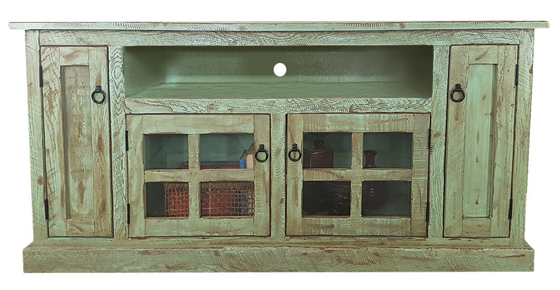 68 in. Rustic TV Stand with 2 Flat Panel Doors, Rustic Red