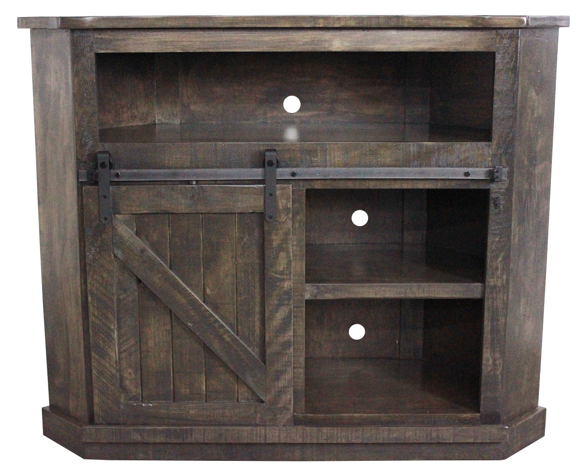 Rustic Tall Alcove Corner TV Stand, Rustic Driftwood