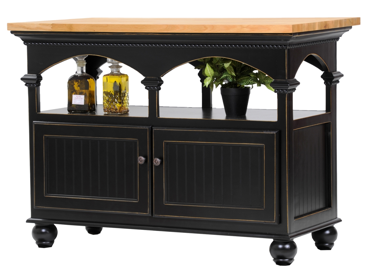 Poplar Kitchen Island with Oak Top, Antique Black