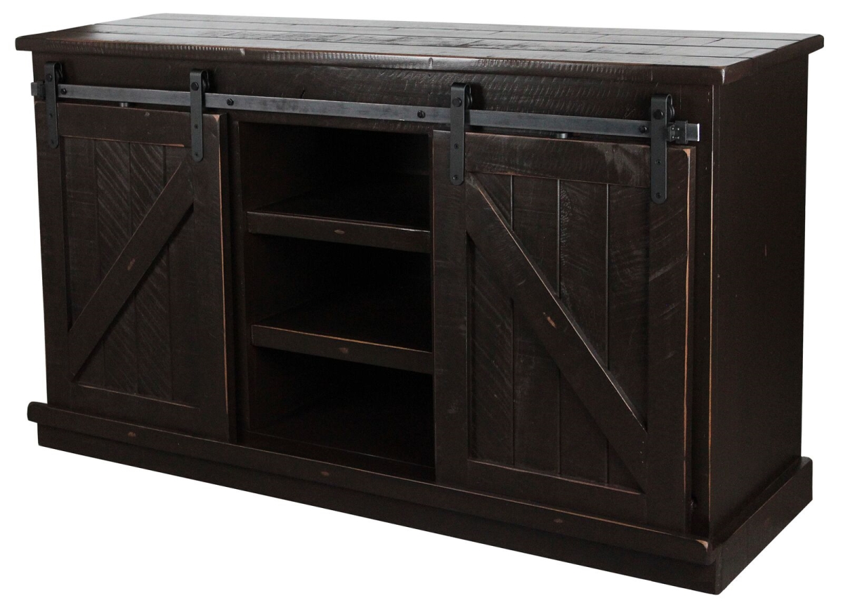 57 in. Rustic Quaint TV Stand, Rustic Antique Black