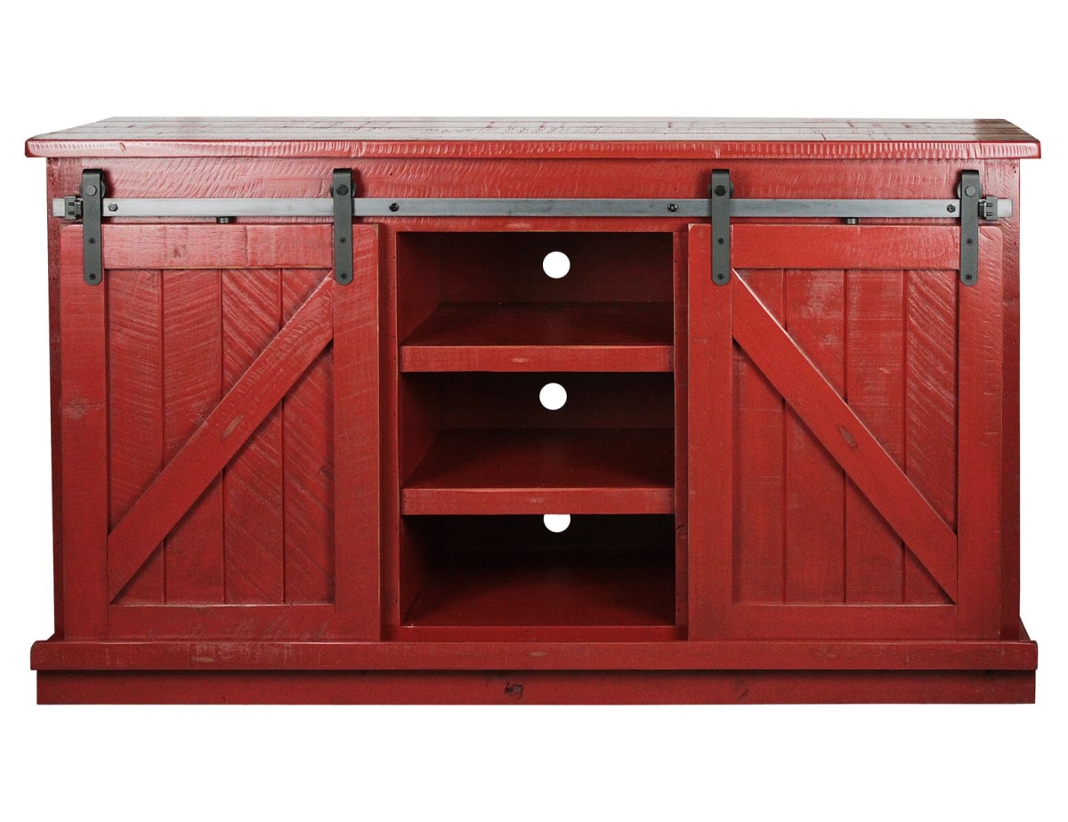 57 in. Rustic Quaint TV Stand, Rustic Red