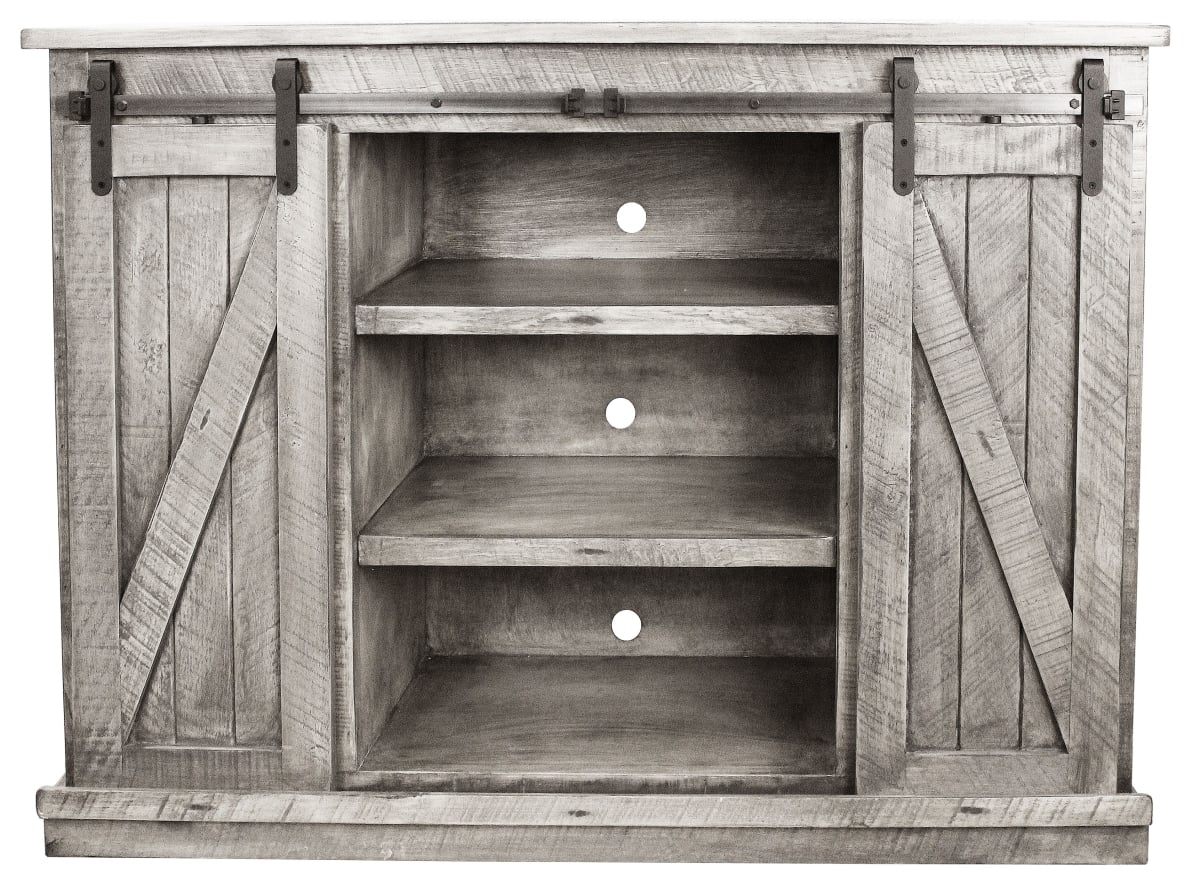57 in. Rustic Tall Provincial TV Stand, Rustic Antique Black
