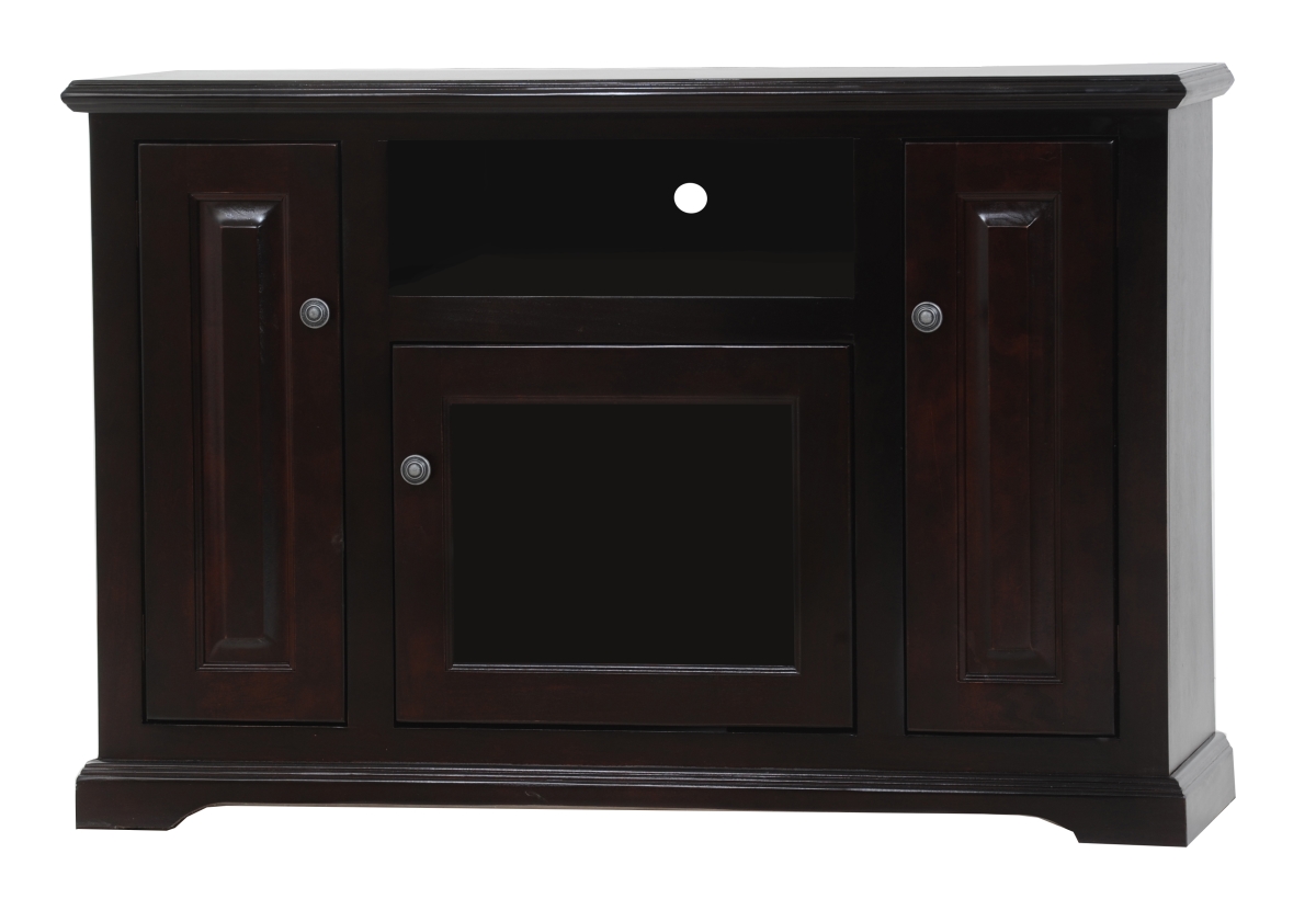 Poplar Deluxe Entertainment Console with 2 Fixed Wood Shelves, Chocolate Mousse