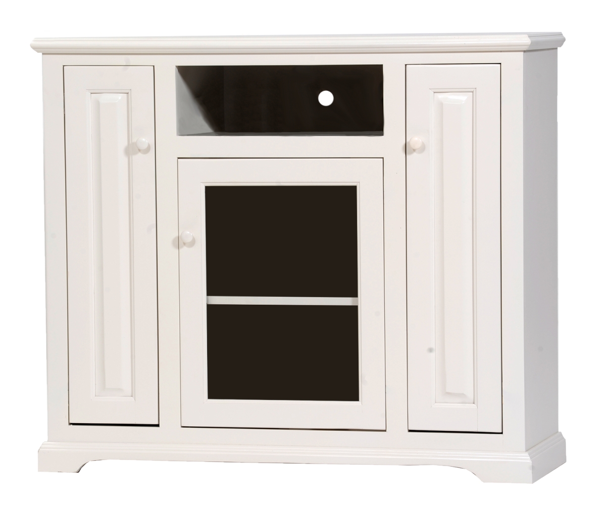 Poplar Tall Deluxe Entertainment Console with 3 Fixed Wood Shelves, Soft White