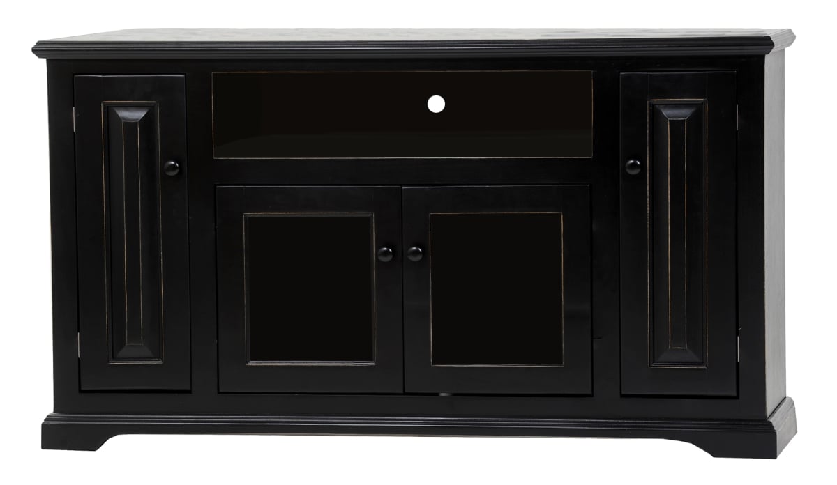 Poplar Deluxe Entertainment Console with 2 Fixed Wood Shelves, Greystone