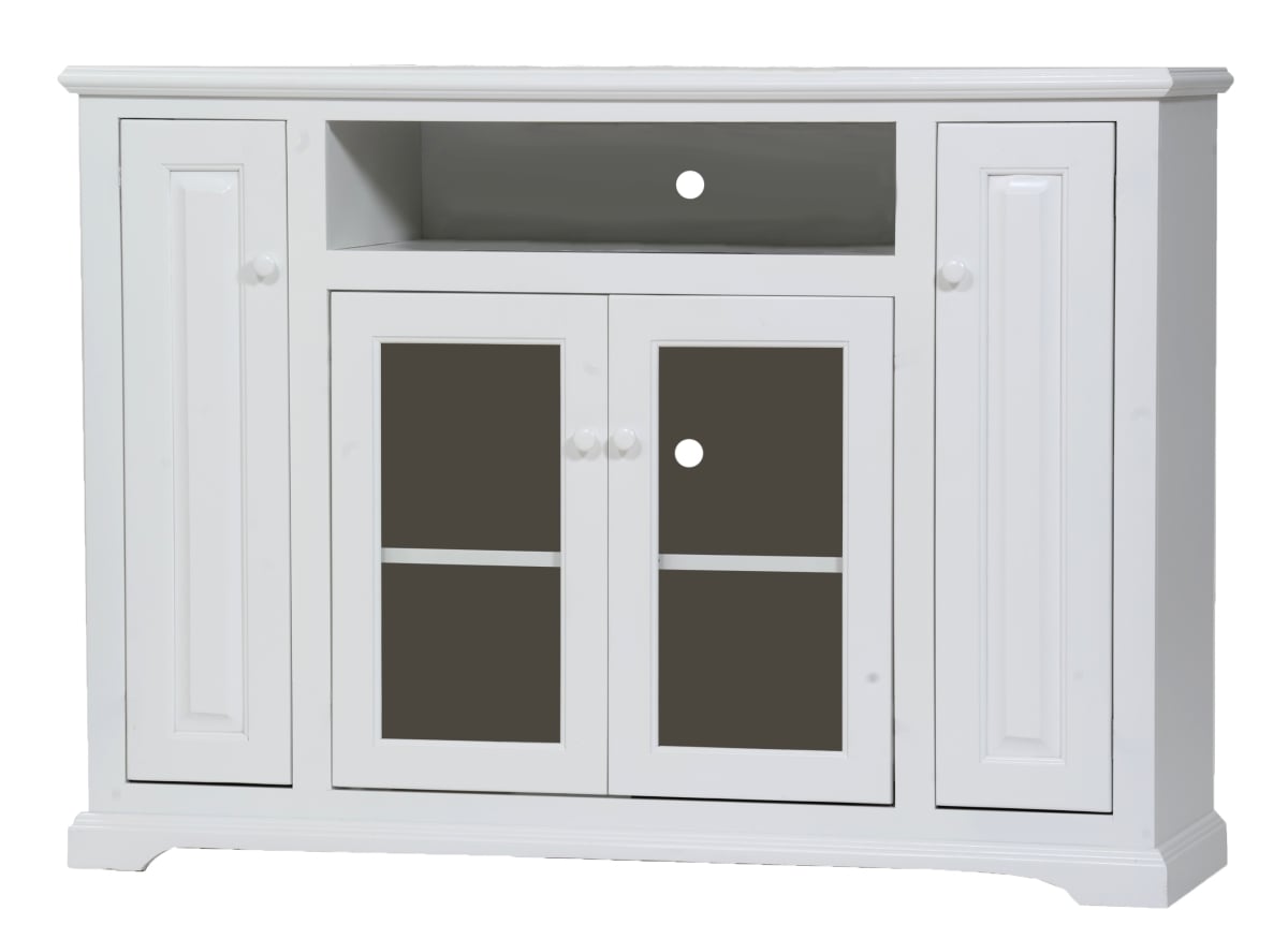 Poplar Tall Deluxe Entertainment Console with 3 Fixed Wood Shelves, Light Blue