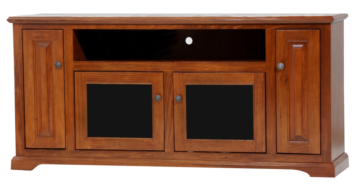 Poplar Deluxe Entertainment Console with 2 Glass Panel Doors, European Light Blue