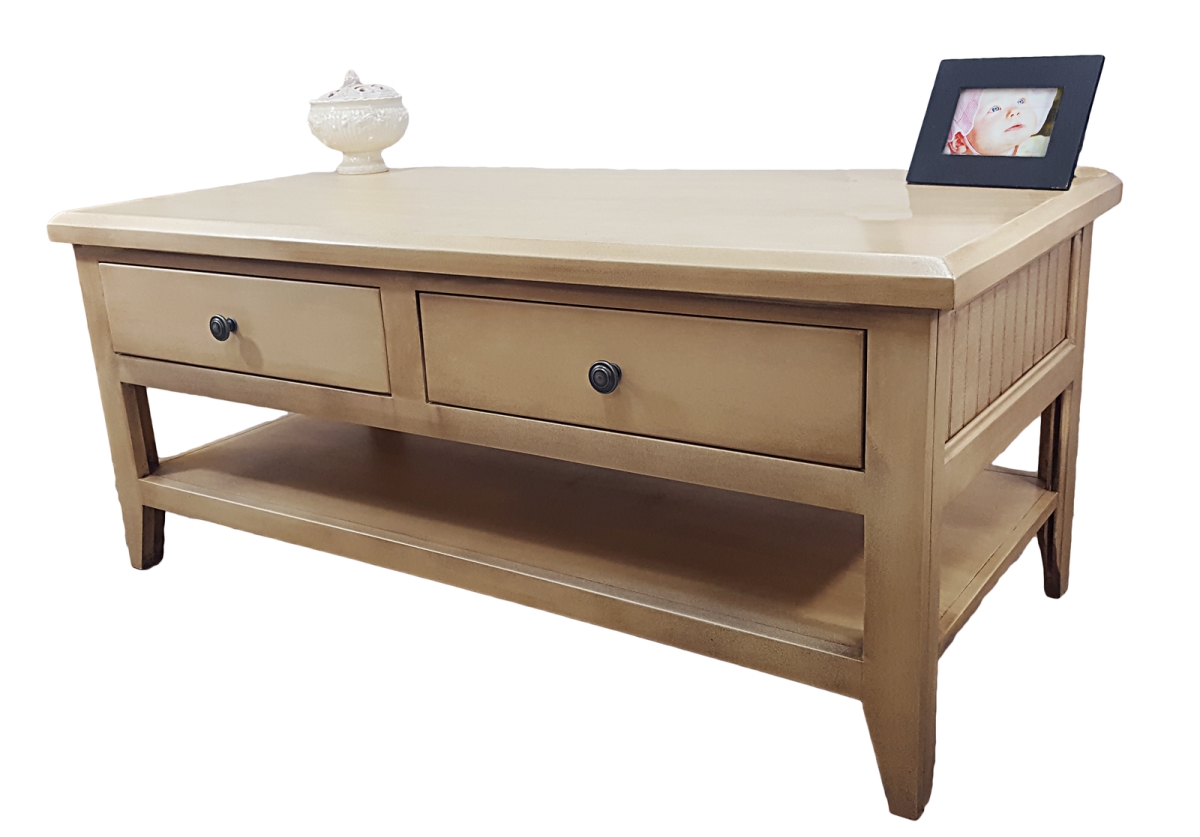 Poplar Coffee Table with 2 Drawers, European Ivory