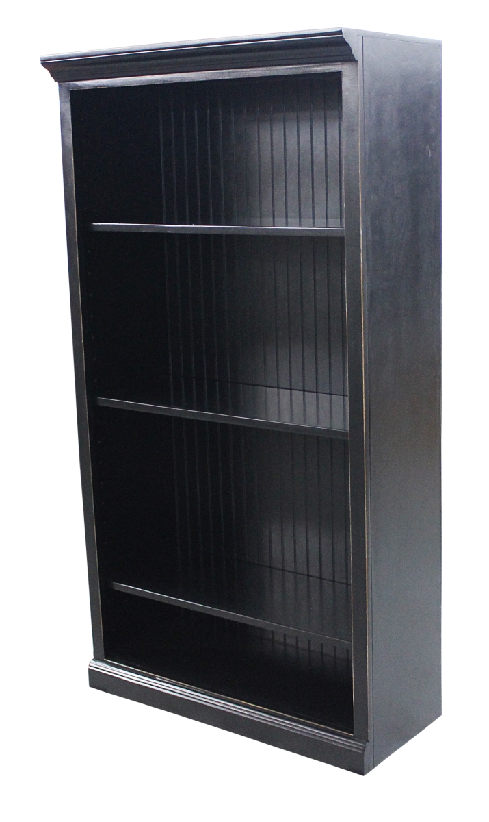 60 in. Poplar Open Bookcase with Bead Board Paneling, Greystone